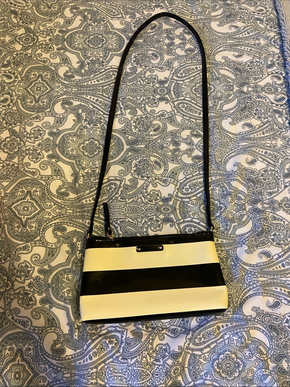 black and white striped purse